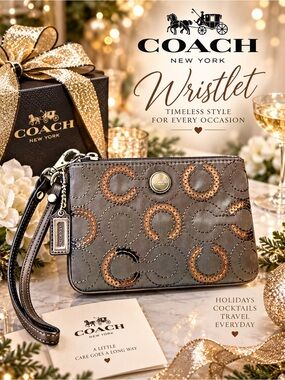 Coach Gray Op Art Sequin Satin Wristlet Clutch Y2K Holiday Evening Bag New
